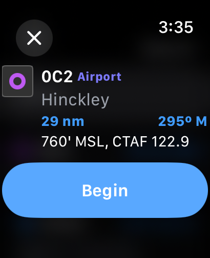 Fly Baby begin navigation prompt